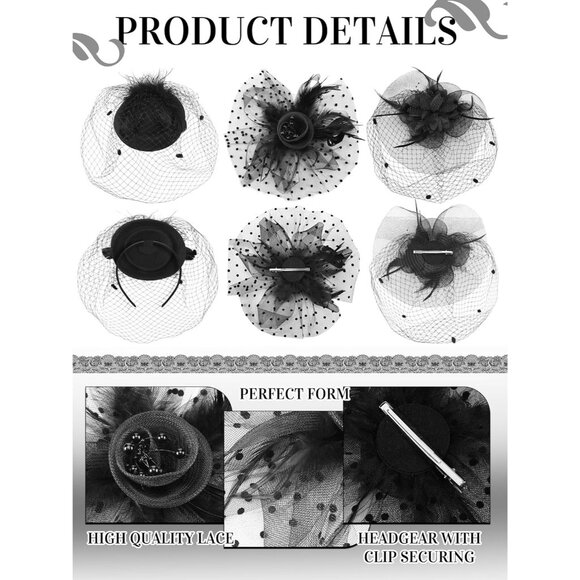 Women Mesh Fascinator Hats Set Veil Feather Headbands for Wedding Party - Picture 5 of 7